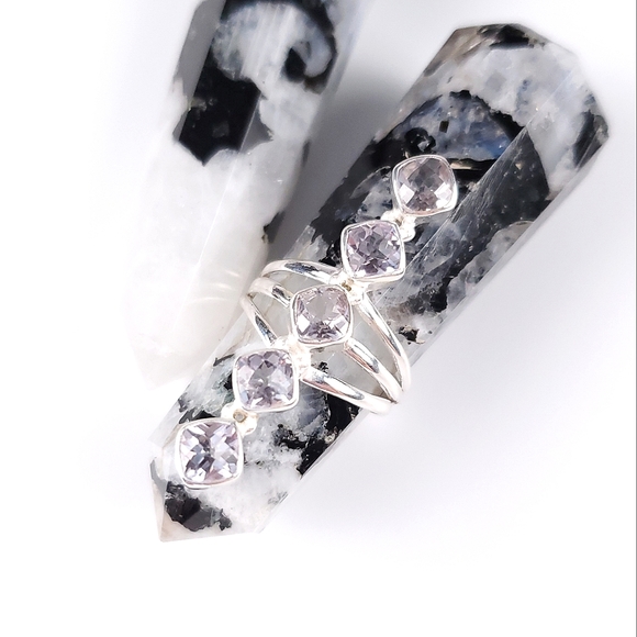 Sterling Silver 5 Stone Cushion Cut Pale Lavender Kunzite Crawler Ring Size 8 - Picture 8 of 16